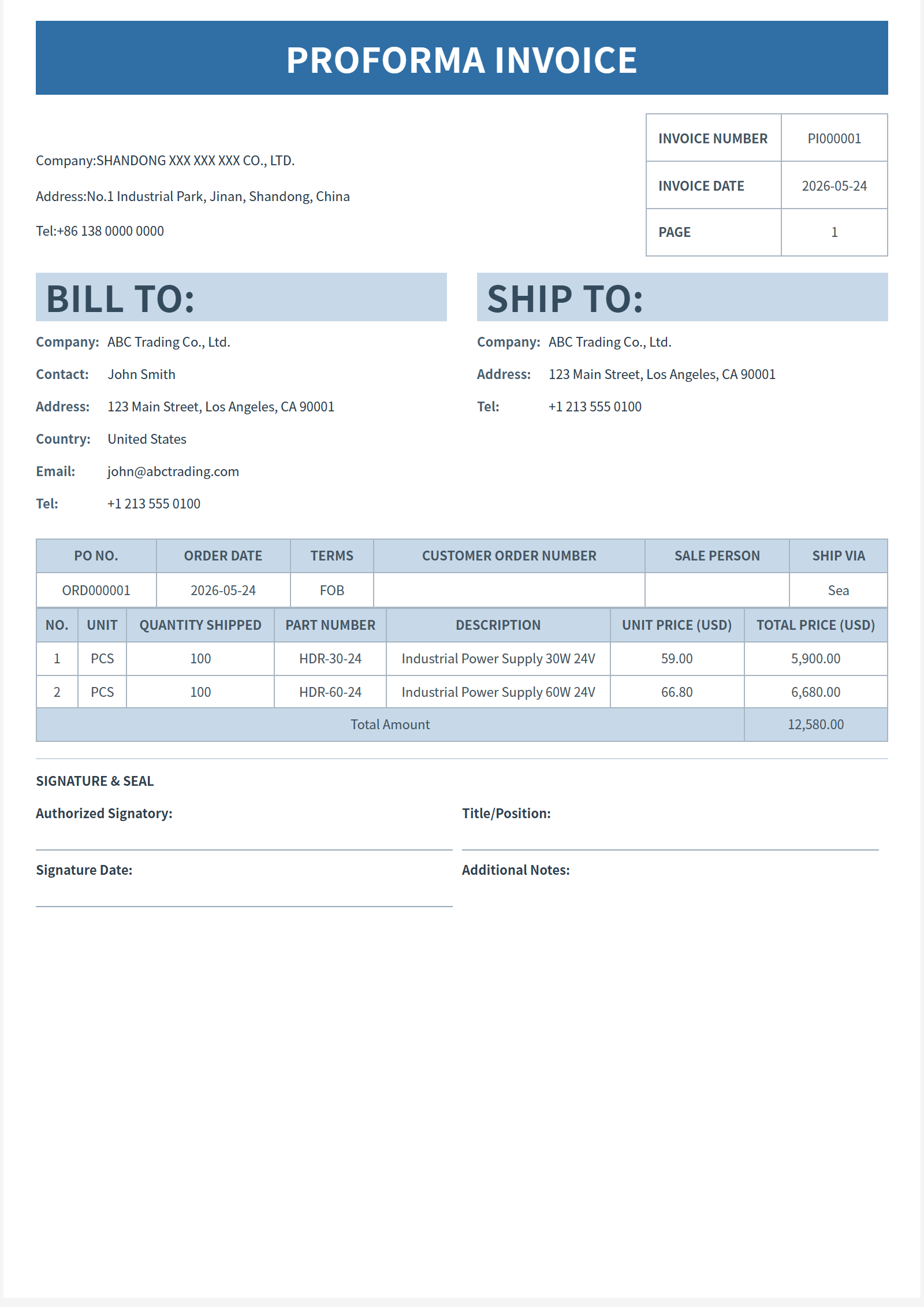 蓝顶网格 Proforma Invoice 模板大图预览