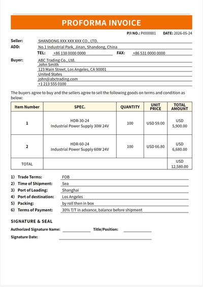 经典线条 Proforma Invoice 模板预览