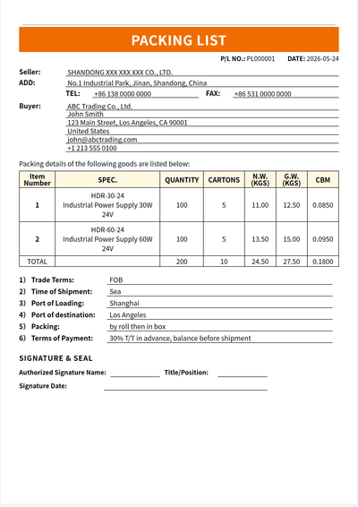 经典线条 Packing List 模板预览
