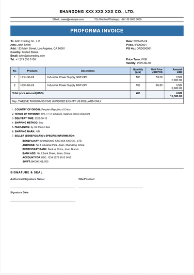 经典蓝 Proforma Invoice 模板预览