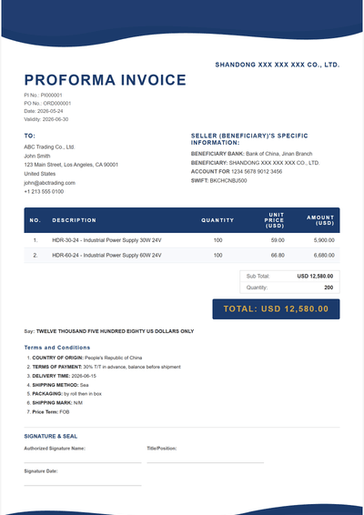 几何波浪 Proforma Invoice 模板预览