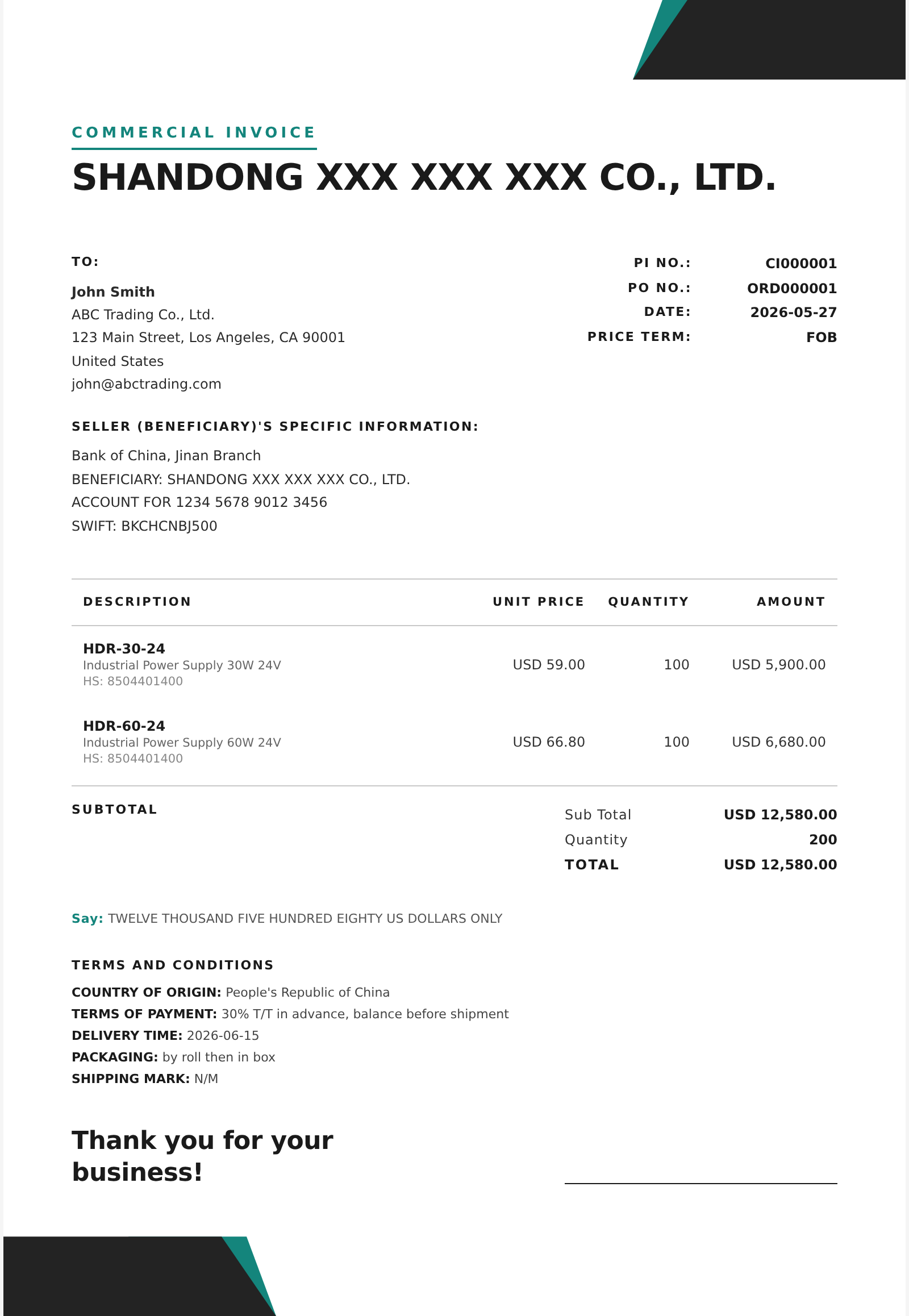 极简商务 Commercial Invoice 模板大图预览